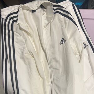 Adidas Women's White Track Jacket with Black Stripes